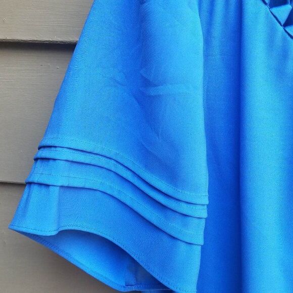 Gianni Bini Blue Cut Out Collar Short Sleeve Dress Size Large - Picture 5 of 9